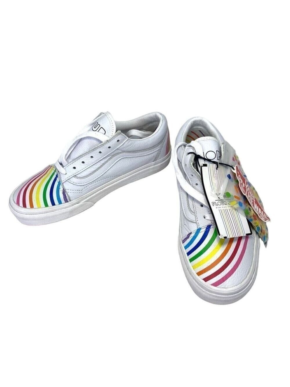 New Vans Old Skool Flour Shop White Leather Rainbow Sneakers NWOB